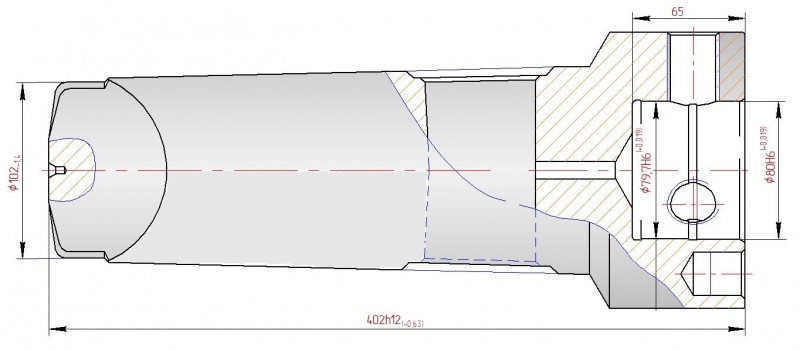 Оправка с конусом метрическим 120 по ГОСТ 25557-82 для присоединения в шпиндель станка; центральное цилиндрическое ступенчатое отверстие диаметрами 80 мм и 79,7 мм